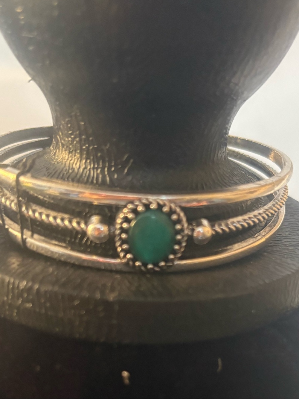 Silver Multi-Band Bracelet with Green Stone